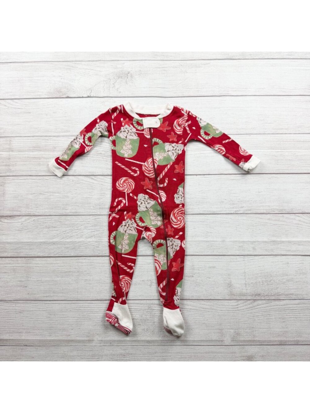 Burts Bees Baby Holiday Christmas Footed Pajamas Red Cocoa Print 6-9 Months